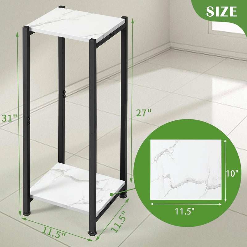 Dipion Tall Plant Stand Indoor,31 Inch Plant Stands,2 Tier Metal Plant Stand with Heavy Duty Wood,Marble White and Black - Image 4